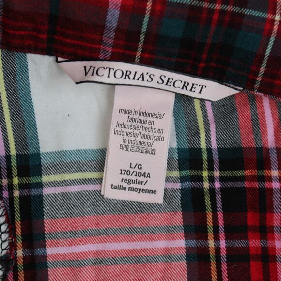 Victorias Secret Pajama Set Womens Large Plaid Patchwork Red Green Holiday - Picture 4 of 10